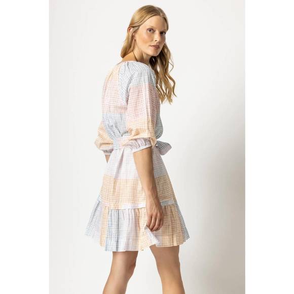 NEW LILLA P 3/4 sleeve button down peplum dress in abstract check print - Picture 3 of 3